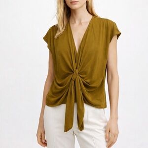 NEW Zara Basics Olive Green Tie-Front Blouse, Size S, NWOT